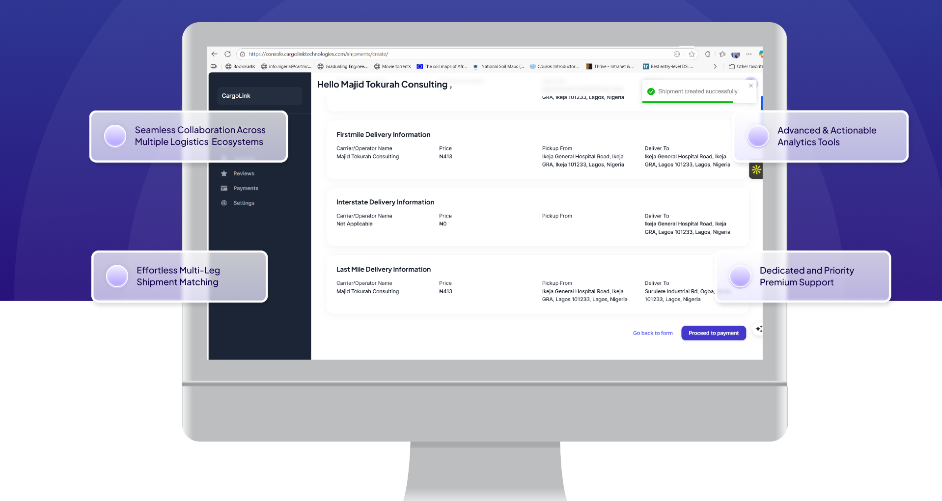 Global logistics concept featuring plane, truck, van, globe, and boxes